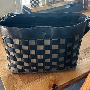 Longaberger Black and Tan Woven Messenger Bag